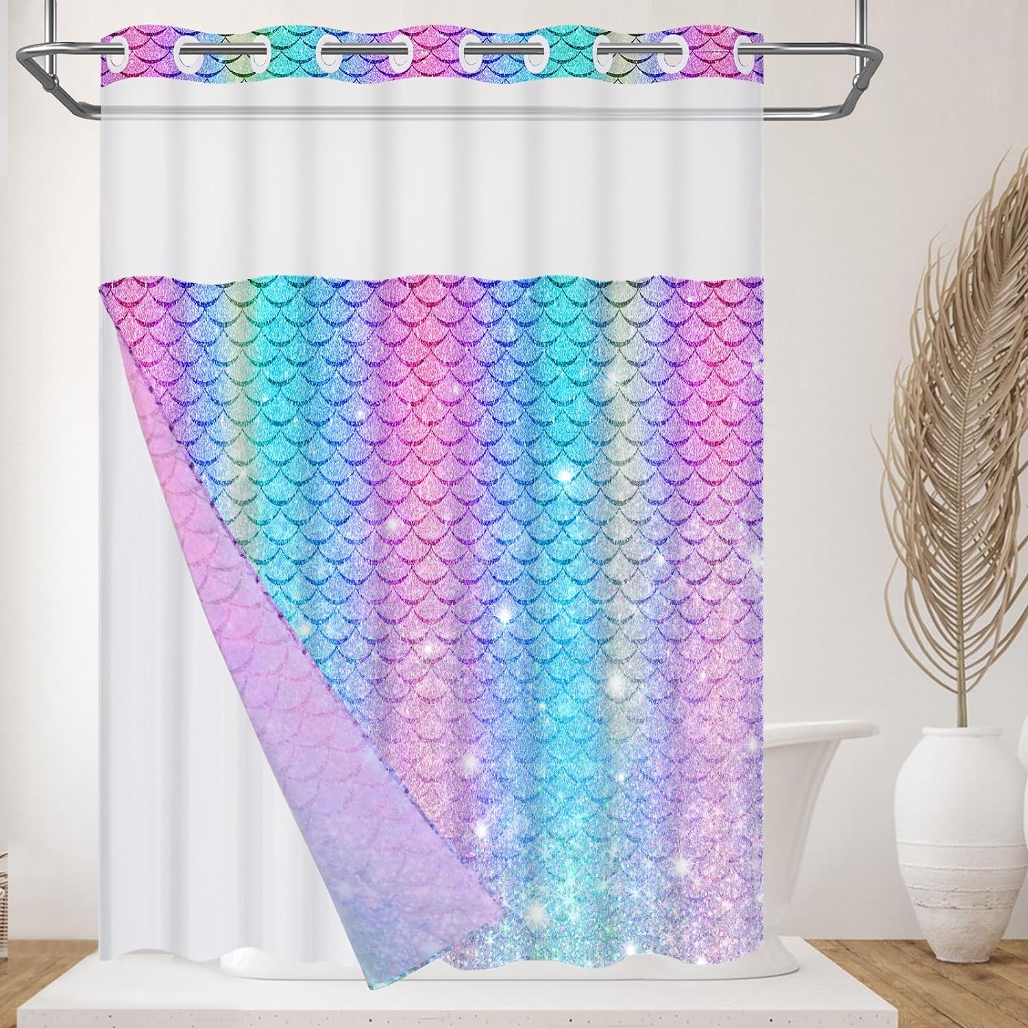 MOHome Beautiful Girls Top Pink Aqua Moroccan Trellis Shower Curtain