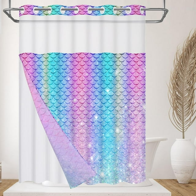 Ikfashoni Ocean Beach Hookless Shower Curtain with Snap in Liner, Pink ...