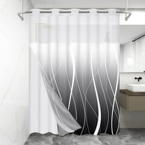 Ikfashoni Ombre Hookless Shower Curtain with Snap in Liner, Black Gradient No Hook Waterproof Fabric Sheer Window Bath Curtain, 71"X74"