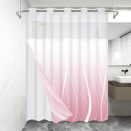 Ikfashoni Ombre Hookless Shower Curtain with Snap in Liner,Pink Gradient Waterproof Fabric Mesh Window Bath Curtain,71"X74"