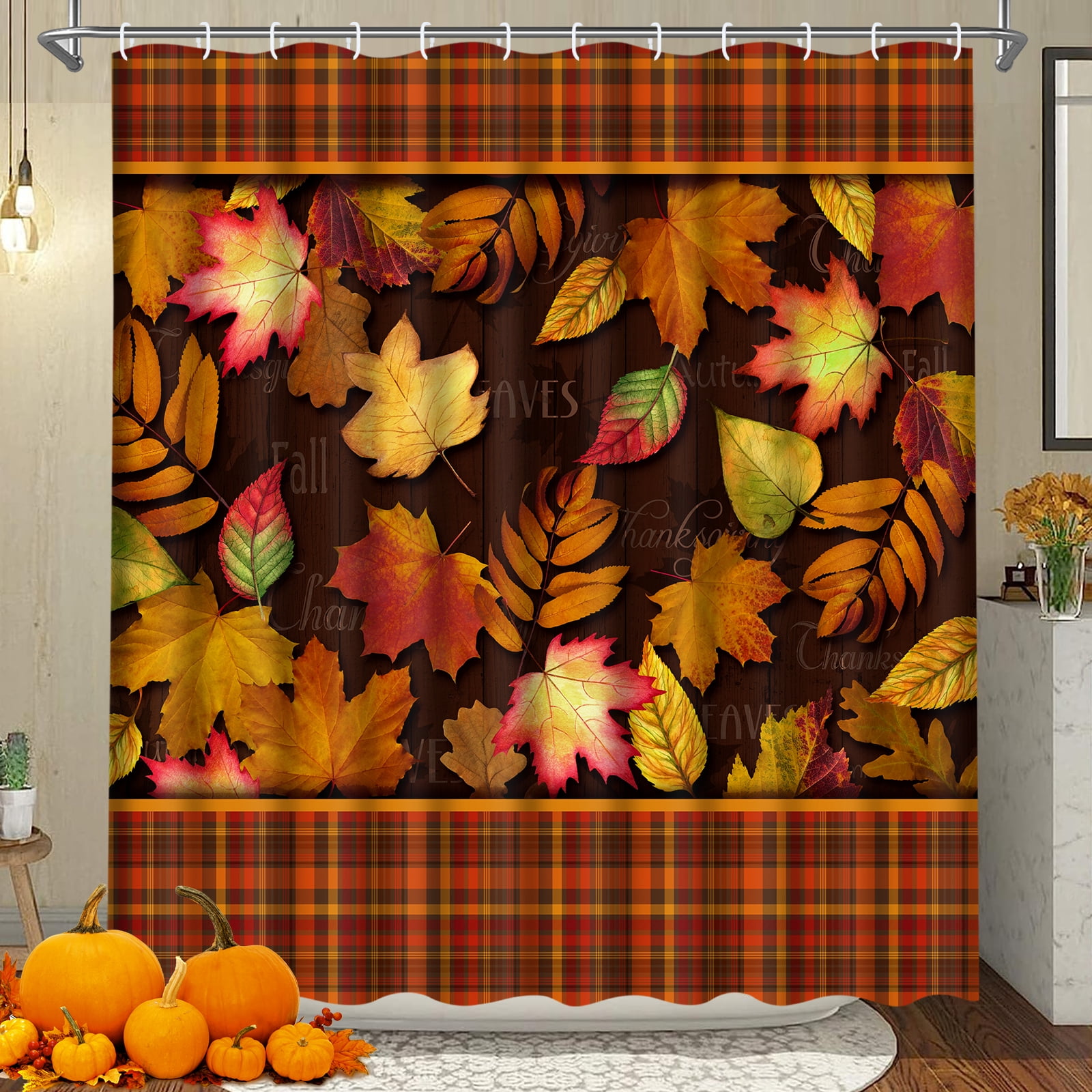 "Ikfashoni Fall Shower Curtain Set, Orange Maple Leaves, Waterproof ...