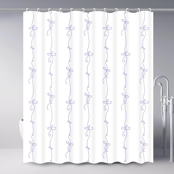 Ikfashoni Purple Bow Shower Curtain with Hooks,13pc Waterproof Fabric Bath Curtain, 72"X72"