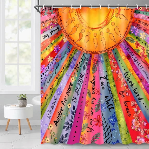 Ikfashoni Quotes Flower Shower Curtain with Hooks, Colorful Sun Waterproof Fabric Bath Curtain, 72"X72"