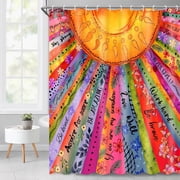 Ikfashoni Quotes Flower Shower Curtain with Hooks, Colorful Sun Waterproof Fabric Bath Curtain, 72"X72"