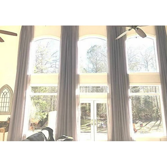 Ikiriska Extra Long Sheer Voile Curtain with Grommet top for high Ceiling 10 16 17 18-24ft Length Gray White Custom Made 100" Wide 2 Story Drape Free Swatch (Gray, 12 feet)