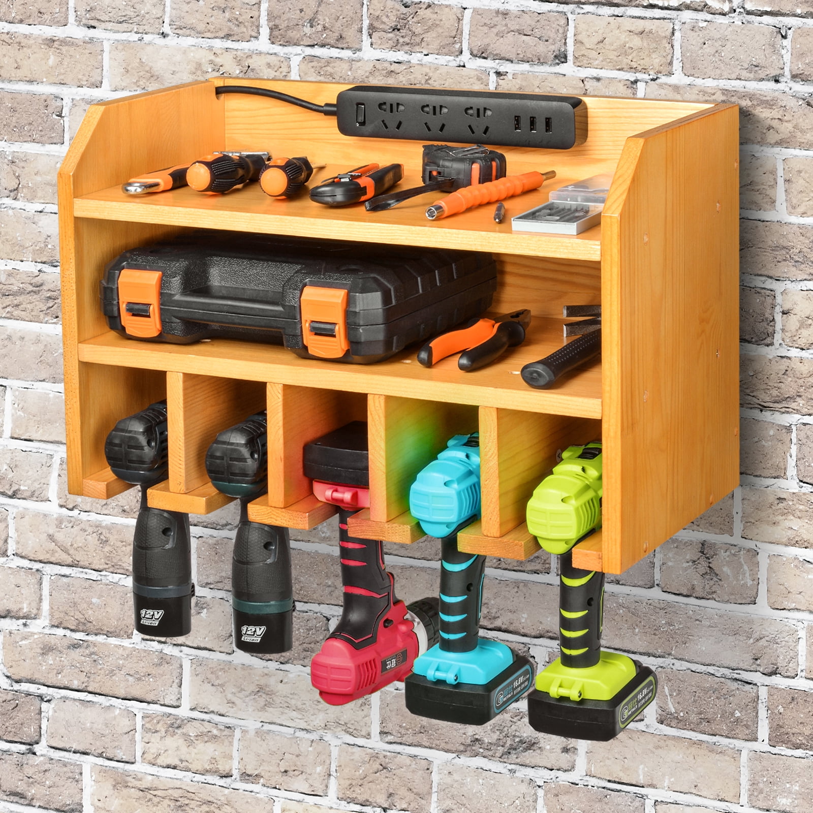 Ikkle Power Tool Organizer Wall Mount, Wooden Drill Charging Station for  Garage Workshop, Gift for Men Dad