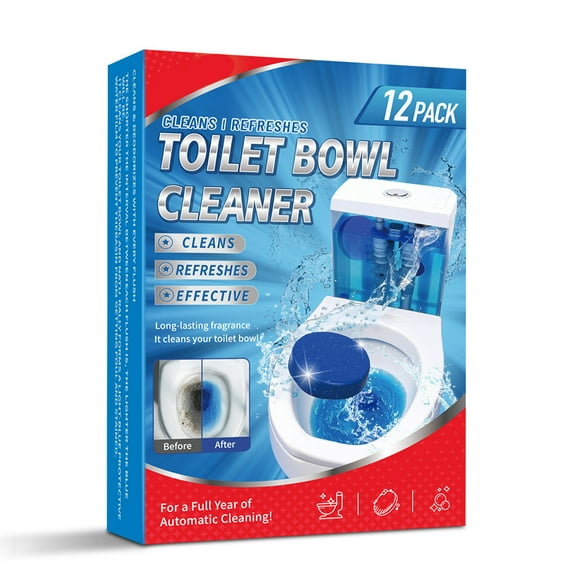Ikohbadg 12 Pack Toilet Bowl Cleaner Tablets Blue Toilet Tank Cleaners, Septic-Safe Hard Water Stain Remove, Bathroom Automatic Toilet Cleaning & Deodorizer, Fresh Scent