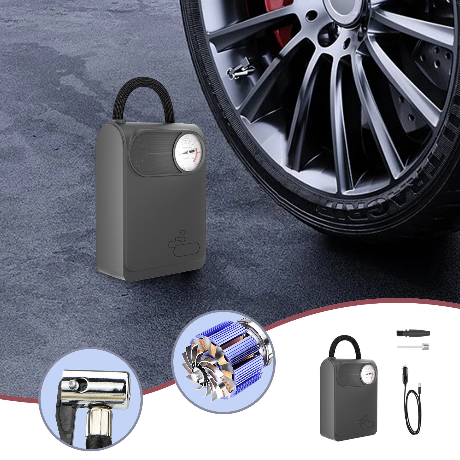 Ikohbadg 12V Portable Smart Car Tire Inflator Pump Ideal for