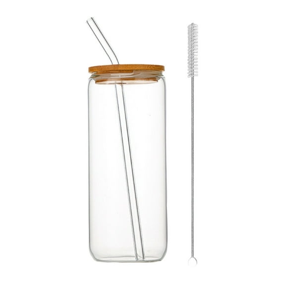 Ikohbadg 16oz Borosilicate Glass Mug with Wooden Lid and Straw, Eco-Friendly, Durable Drinkware for Coffee, Milk, and Iced Beverages, Stylish and Versatile Beverage Container