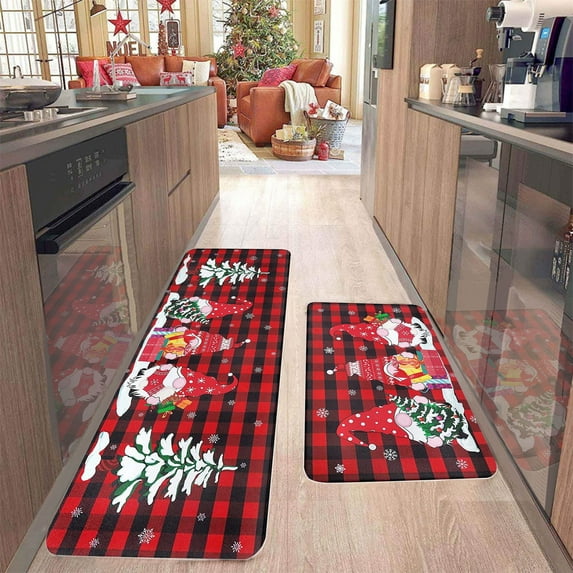 Ikohbadg 2 Pieces Christmas Kitchen Rugs and Mats with Non-Slip Backing - Merry Christmas Xmas Decor for Kitchen - Set of 2 (16x24in + 16x48in)