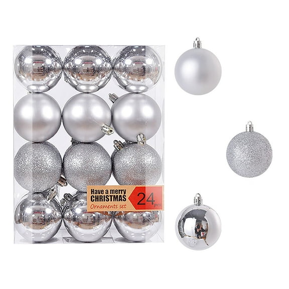 Ikohbadg 24Pcs Christmas Balls Ornaments for Xmas Christmas Tree, Shatterproof Christmas Tree Decorations Hanging Ball for Holiday Wedding Party Decoration, Silver