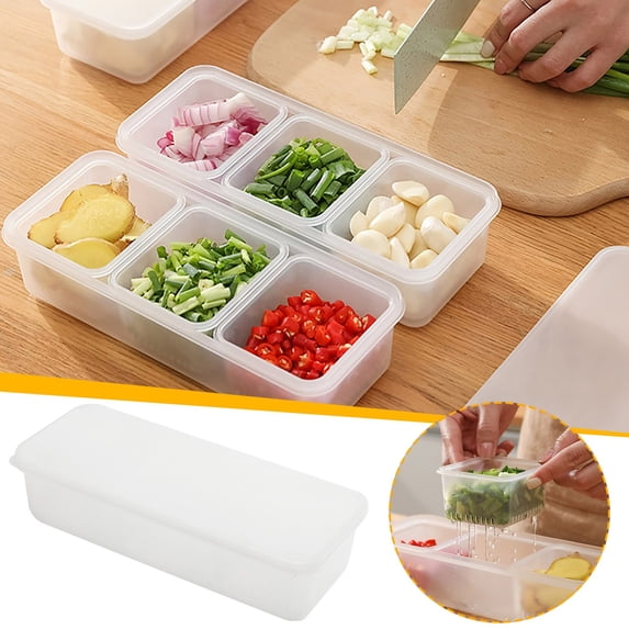 Ikohbadg 3 Grids Kitchen Ginger and Garlic Storage Box, Fresh-Keeping Fridge Organizer with Removable Compartments, Dishwasher & Freezer Safe, Ideal for Meal Prep and Lunch Box