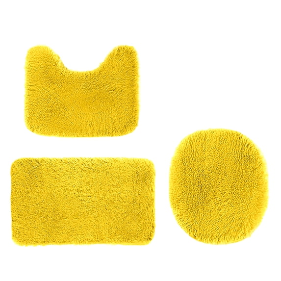 Ikohbadg 3 Pcs Bath Mats Set, Soft Comfortable Water Absorbent Non-Slip Thick Bathroom Rugs, Machine Washable, Modern Design for Home, Restroom, and Gift Ideas, Yellow
