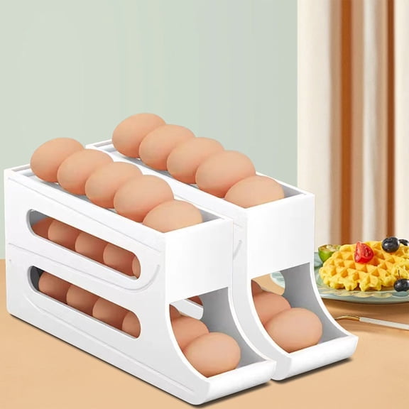 Ikohbadg 3 Tier Egg Dispenser for Refrigerator, Auto Rolling Eggs Organizer, Space-Saving Rack Holds 30 Eggs, Sturdy and Durable, Perfect for Kitchen Storage