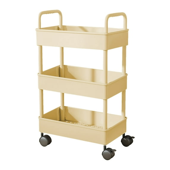 Ikohbadg 3 Tier Kitchen Storage Cart with Armrests, Versatile Rolling Storage Rack for Kitchen, Bathroom, Living Room, Toy Organizer, Easy-Move Casters, Sturdy Construction, Easy to Clean