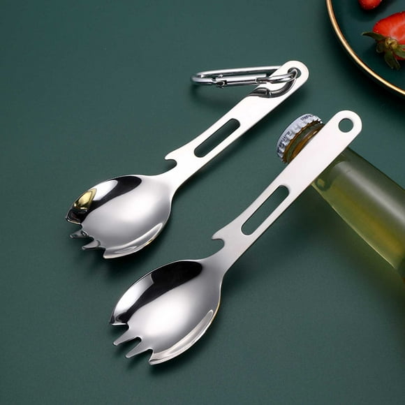 Ikohbadg 304 Stainless Steel Spork Fork Spoon Multipurpose Outdoor Portable Spork Travel Camping Picnic Cutlery Tool