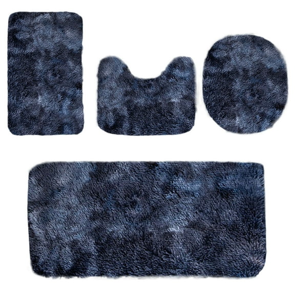 Ikohbadg 4 Pcs Bath Rugs Set Soft Runner Rugs for Bedroom Living Room Plush Fluffy Rug Super Soft Microfiber Water Absorbent and Non-Slip Bathroom Rugs Room Home Decor, Machine Washable, Dark Blue
