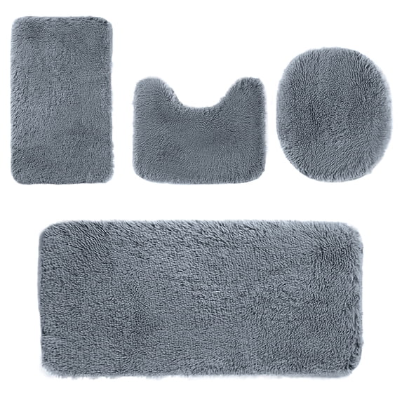 Ikohbadg 4 Pieces Bath Mats Set, Soft Comfortable Water Absorbent Non-Slip Bathroom Rugs, Thick Machine Washable for Easy Drying, Modern Design for Home, Bathroom, Kitchen and More, Dark Gray