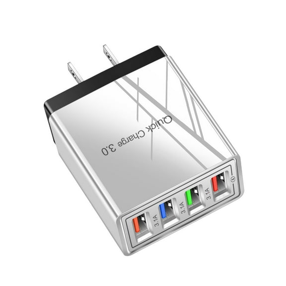 Ikohbadg 4 Port Fast LED QC 3.0 USB Hub Wall Charger, Compact Power Adapter with Safety Features, Overcharge Protection, and LED Indicator for Quick Device Charging
