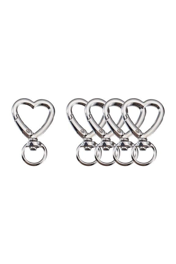 5 Pcs Heart Shape Swivel Buckles Trigger Spring Keyring Buckle, Keychain Clip Hanging Hooks, Clasps Hooks Keychain Ring Buckles Fashion Clips for Keychains, Bag, Purse and Handbag, Silver