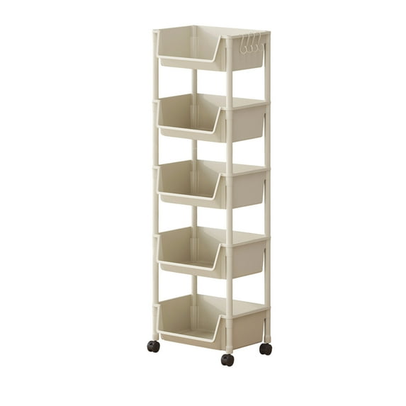 Ikohbadg 5 Tier Storage Rack, Multi Layer Rolling Storage Cart with Wheels, Mobile Organizer for Living Room, Bedroom, Bathroom, Kitchen, Easy Assembly, Versatile Storage Solution