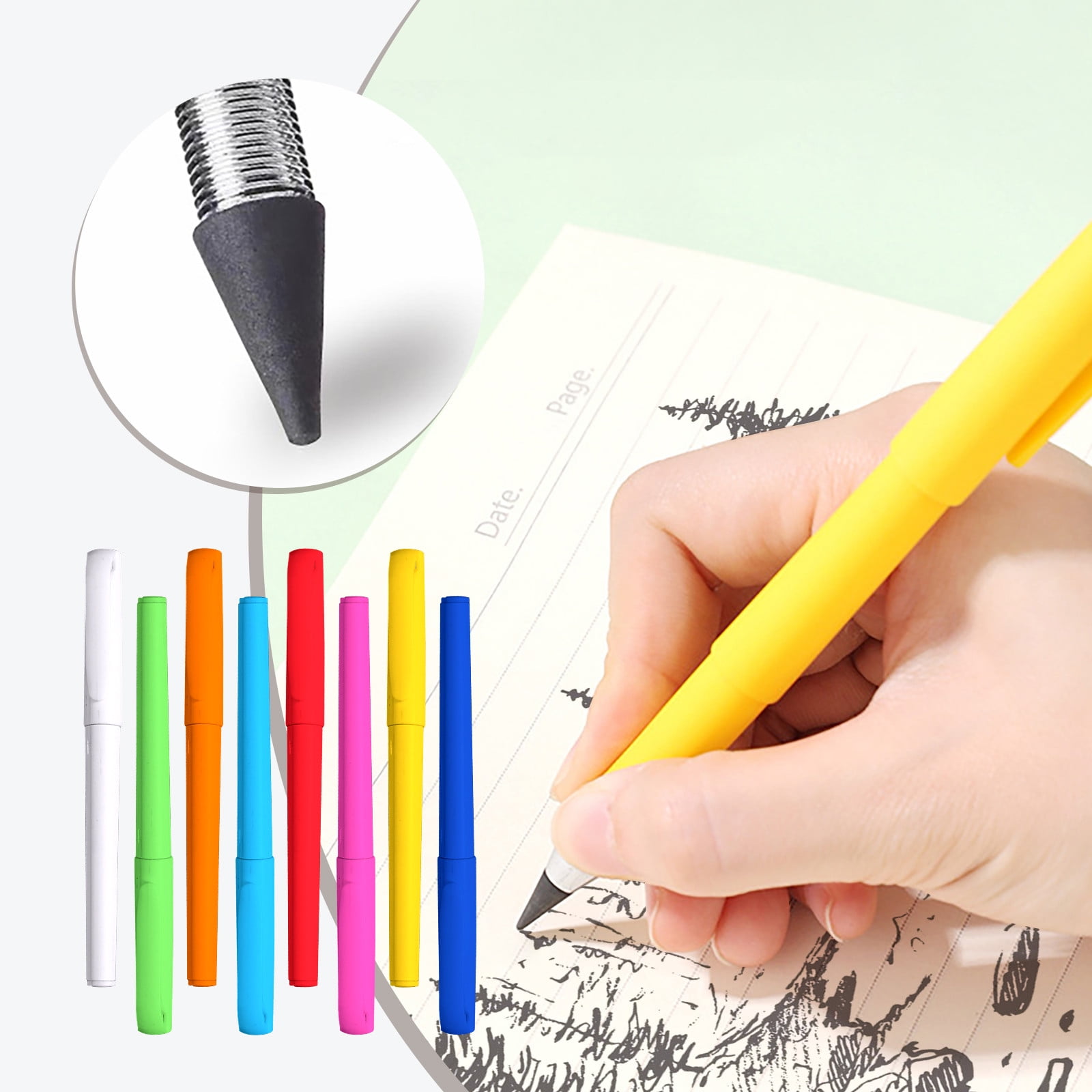 Ikohbadg 8Pcs Inkless Metal Pencil Set for Smooth 