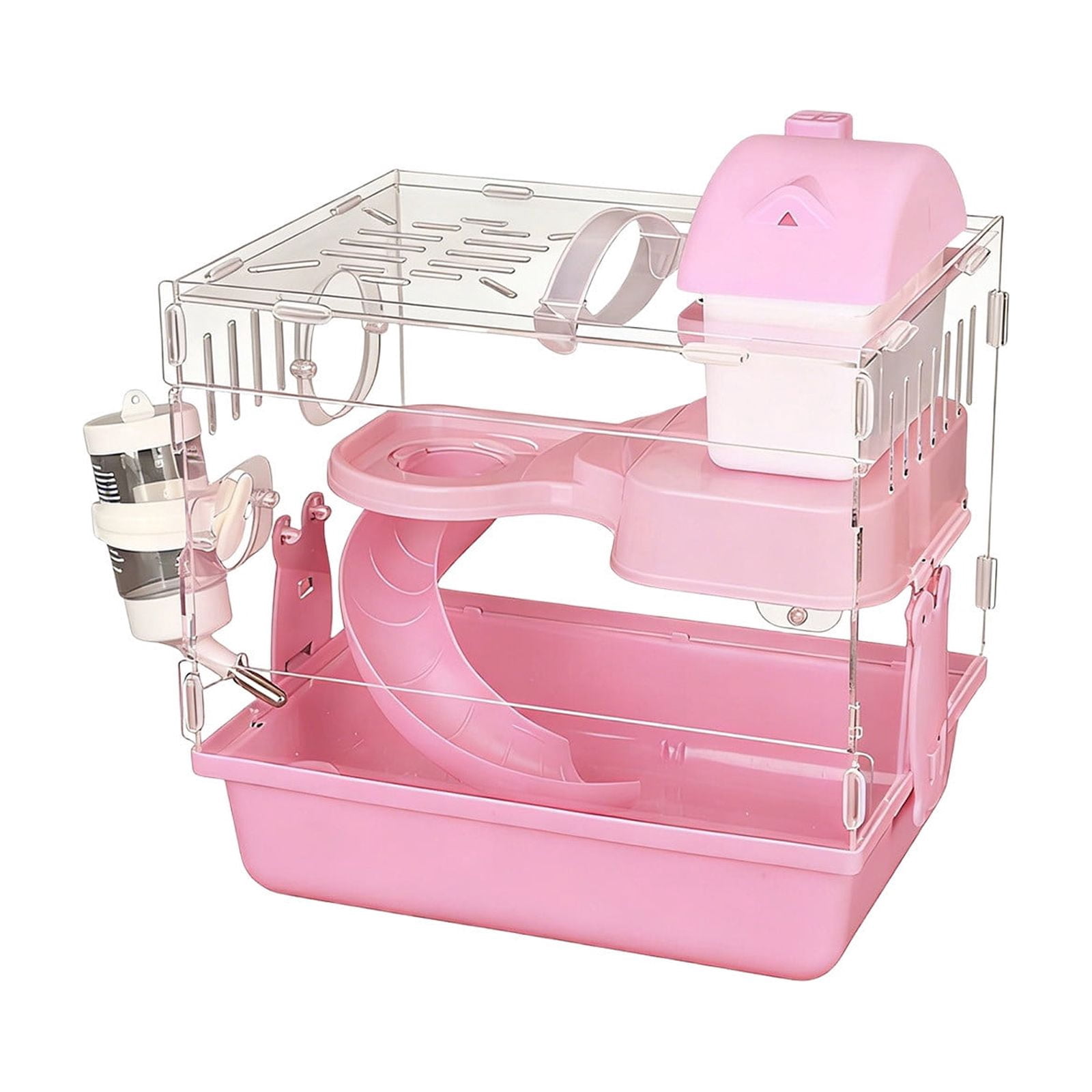 Ikohbadg Acrylic Hamster Cage with Tray Bottom, Transparent Pet Enclosure for Small Animals, Two-Story Habitat with Ventilation Holes, Secure Construction and Expandable Design
