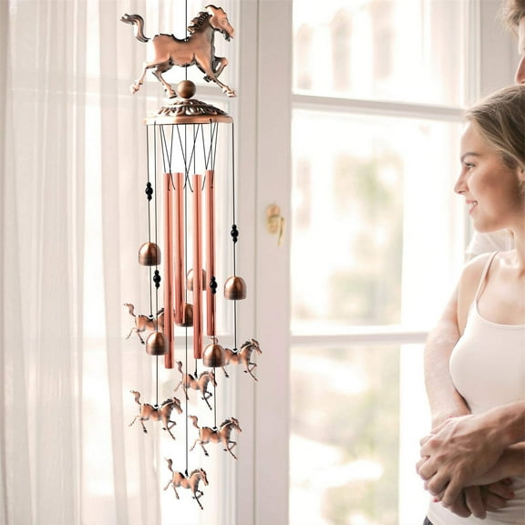 Ikohbadg Antique Copper Horse Wind Chimes with Rich Symbolism, Hand-made Flying Horse Pendant for Harmonious Sounds, Decorative Metal Wind Chime with Deep Meaning Gift