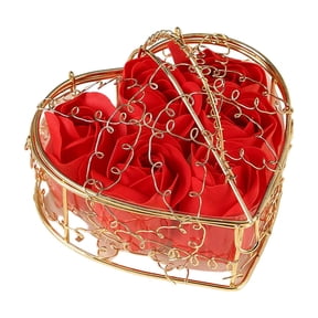Ikohbadg Artificial Soap Flower in Heart Shape Metal Basket Real Like Floral Gift for Mom Women Wife Girlfriend on Birthday, Anniversary, Valentine’s Day, Mother’s Day, 6 Flowers, Red