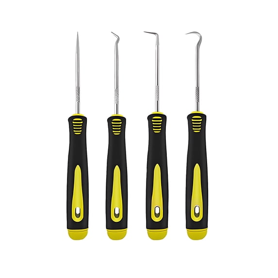Ikohbadg Precision Hook and Pick Set for Automotive, 4-Piece Hand Tools, Car Auto Oil Seal, O-Ring Seal Gasket, Pick Hook Puller Remover, Yellow
