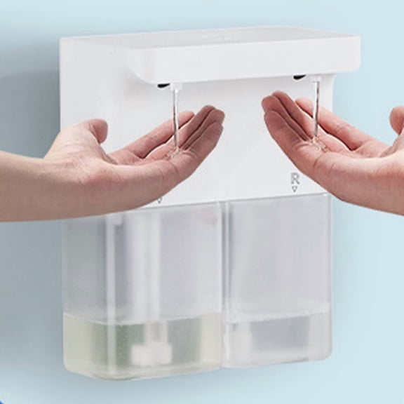 Ikohbadg Automatic Soap Dispenser with Dual Heads, Infrared Sensing, Rechargeable Battery, Ergonomic 30° Spout, Transparent Visualization for Liquid and Foam Solutions