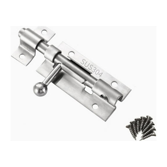 Ikohbadg 4 Inch 304 Stainless Steel Gate Bolt, Slide Bolt, Thickened Heavy Door Lock, Barrel Bolt, Security Slide Lock with Mounting Screws for Barn Fence Shed Basement, Silver