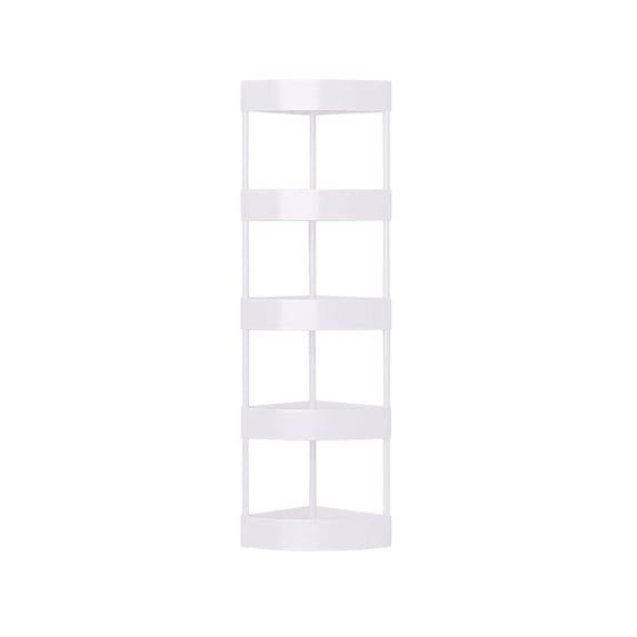 Ikohbadg Bathroom Corner Storage Rack, Floor Type Tripod Organizer, Plastic and Stainless Steel Shelves for Toiletries, Removable Roller, Hollow Drainage Hole, Enhanced Guardrail