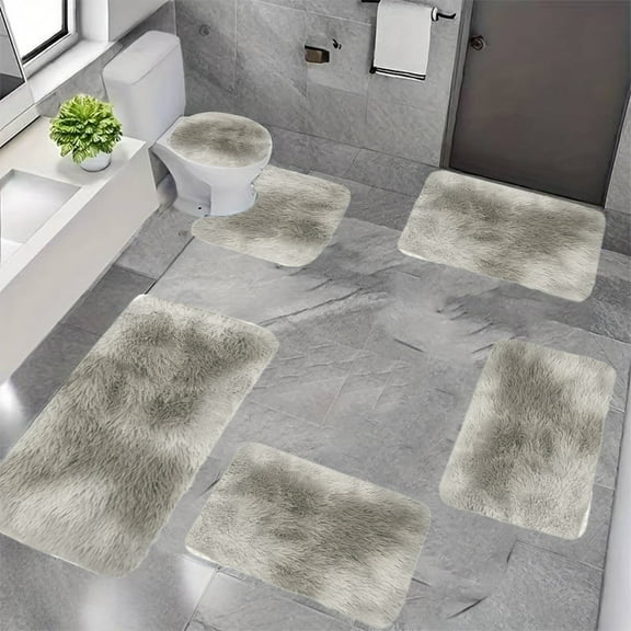 Ikohbadg Bathroom Rugs Bathroom Rug Set 6 Piece Extra Soft Bathroom Rugs Sets No Slip Bath Rug Set Microfibe Water Absorbent Bath Mat Washable Bath Mats for Bathroom Sets Quick Dry - Gray