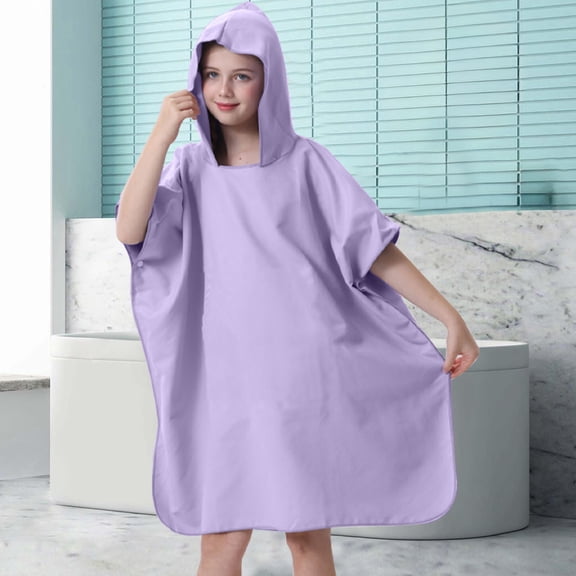 Ikohbadg Beach Changing Towel Fast Dry Surf Robe, Hooded Wetsuit with Pockets, Adjustable Sleeves for Swimming, Surfing, Bathing, Ideal Gift for Kids Aged 5-13