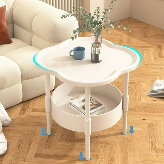 Ikohbadg Bedside Table, Small Storage Rack for Bedroom & Sofa, White Plastic Mini Side Table Cabinet, Mobile Double Layer Shelf, Space-Saving Design for Limited Spaces, Easy Access Open Storage