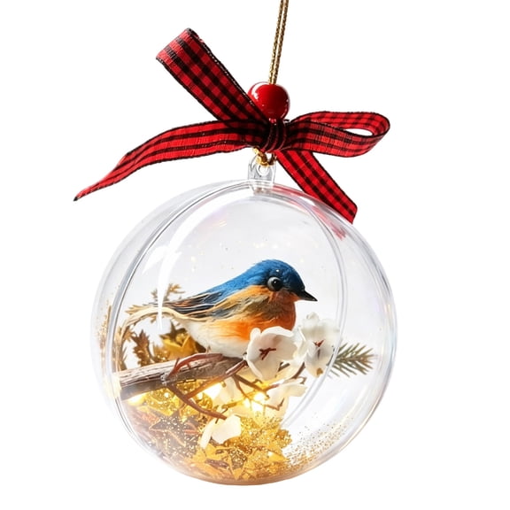 Ikohbadg Bird Hanging Ornaments for Christmas Tree, Exquisite Spherical Decorations with Three-Dimensional Inner Bird, Holiday Home Decor and Gift Idea for Family and Friends