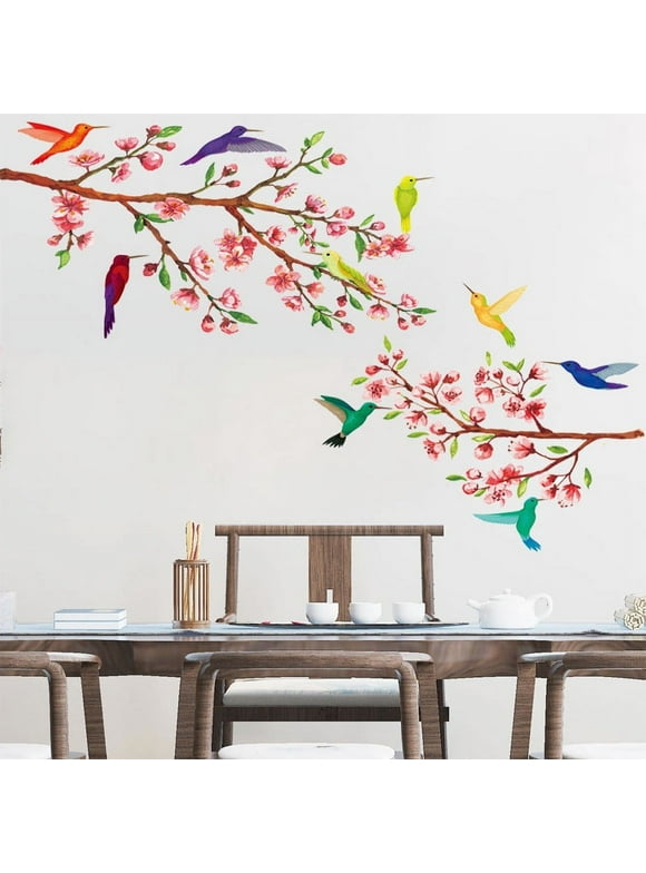 Ikohbadg Bird Peach Flower Wall Decal Wall Decal Wall Decor Hummingbird