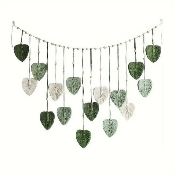 Ikohbadg Leaf Wall Hanging Decor, Macrame Wall Hanging, Leaves Room Decor, Boho Wall Hanging Tapestry, Green Macrame Wall Art for Bedroom, Wall Decor Gift Ideas Handmade Large Macrame Wall Hanging