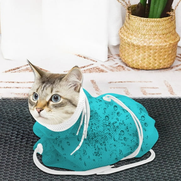 Ikohbadg Breathable Mesh Cats Shower Bag for Bathing, Manicure, and Nail Trimming, Adjustable Soft Polyester Wash Bag for Easy Cat Care and Grooming