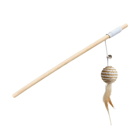 Ikohbadg Cats Teasing Stick with Wooden Handle, Elastic Rope and Bells, Interactive Cat Toy for Play and Exercise, Stimulates Hunting Instinct, Safe and Durable