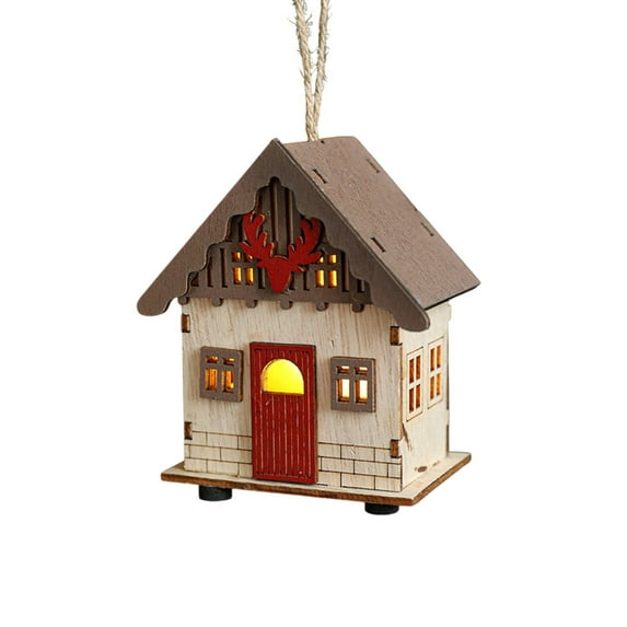 Ikohbadg Christmas Hut Ornament, LED Wooden Christmas House Decoration, Festive 3D Cabin for Indoor/Outdoor Holiday Use, Ideal for Christmas Tree & Porch Decor