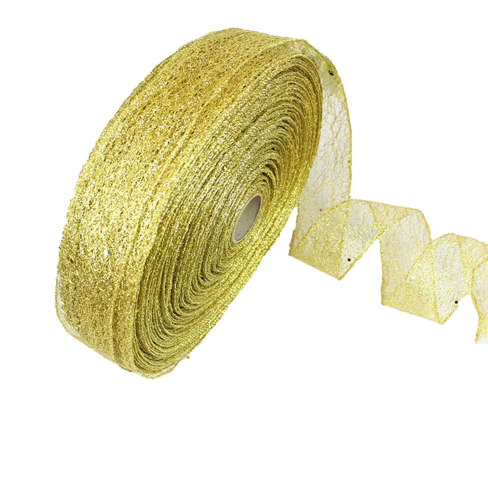 Ikohbadg Christmas Ribbon, Glitter Mesh Wired Ribbon for Christmas Tree