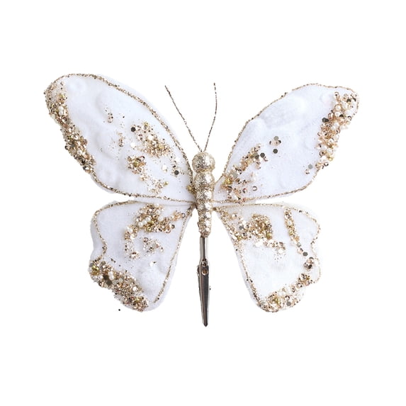 Ikohbadg Christmas Tree Decoration Butterflies with Clips, Sparkling Fabric Ornaments for Christmas Wreaths, Weddings, Festivals, Party Decor, Reusable and Durable Accessories