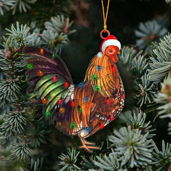 Ikohbadg Christmas Tree Ornaments Chicken Christmas Rooster Hens Wooden Hanging Christmas Tree Decoration Hanging Ornament Thanksgiving Day Christmas Decorations for Bedroom, Car Pendant