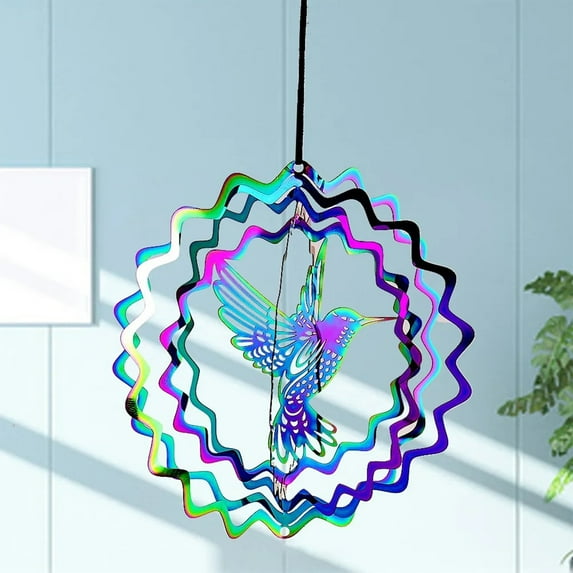 Ikohbadg Stainless Steel Wind Spinner, 3D Gradient Color Garden Spinner, Indoor Outdoor Garden Decoration Crafts Ornaments Hummingbird, Perfect Gift for Nature Lovers