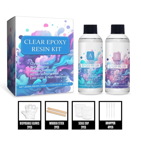 Ikohbadg Crystal Glue High Transparent Epoxy Resin Set for DIY Jewelry, Crafts & Ornaments, Yellowing Resistant, Easy to Use with Tools & Accessories Included