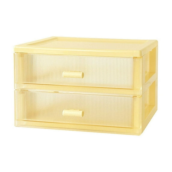 Ikohbadg Desk Organizer, Plastic Desk Drawer Organizer, Stackable Storage Drawers, Multifunctional Desk Storage Box Perfect for Collection Small Item Cosmetic Office Supplies, 2 Drawers, Yellow