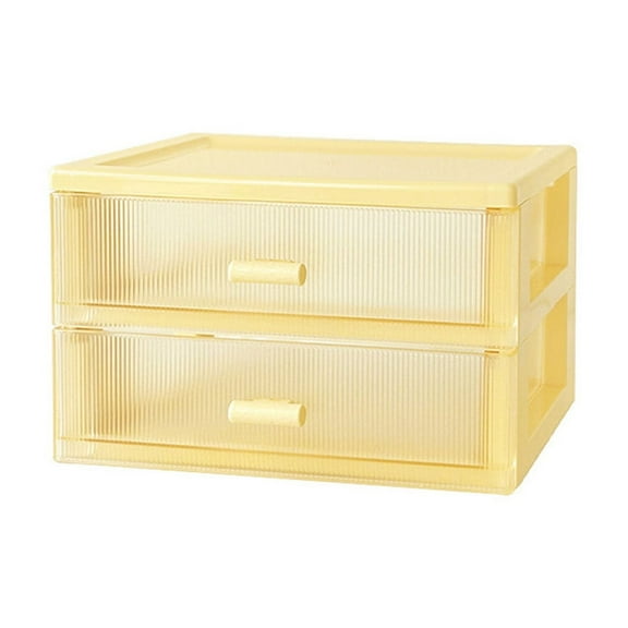 Ikohbadg Desk Organizer, Plastic Desk Drawer Organizer, Stackable Storage Drawers, Multifunctional Desk Storage Box Perfect for Collection Small Item Cosmetic Office Supplies, 2 Drawers, Yellow