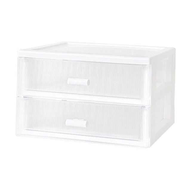 Ikohbadg Desk Organizer, Plastic Desk Drawer Organizer, Stackable Storage Drawers, Multifunctional Desk Storage Box Perfect for Collection Small Item Cosmetic Office Supplies, 2 Drawers, White